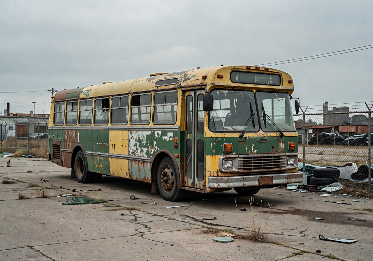 Old retired city bus before custom party conversion