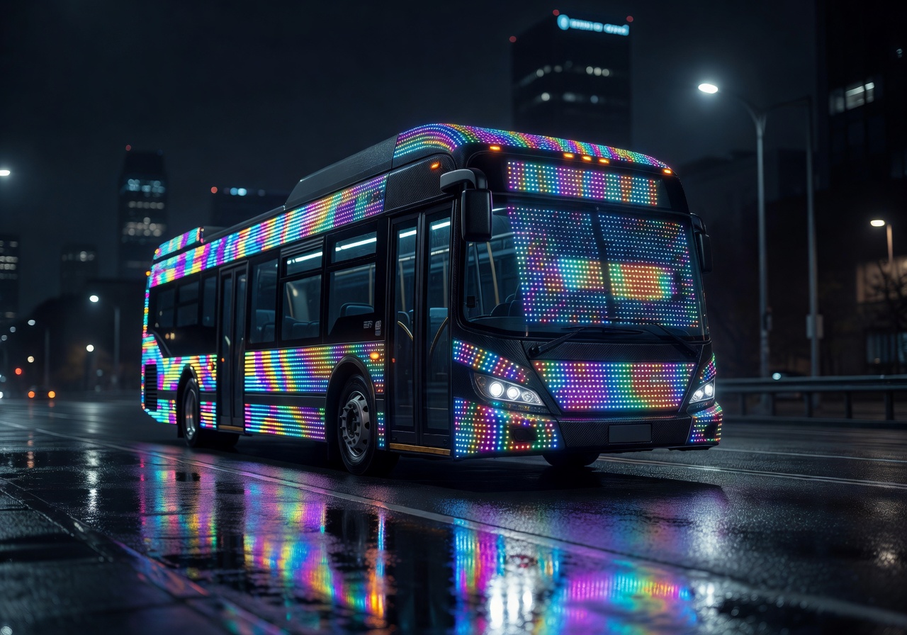 Pulse Prism bus with rainbow LED grid
