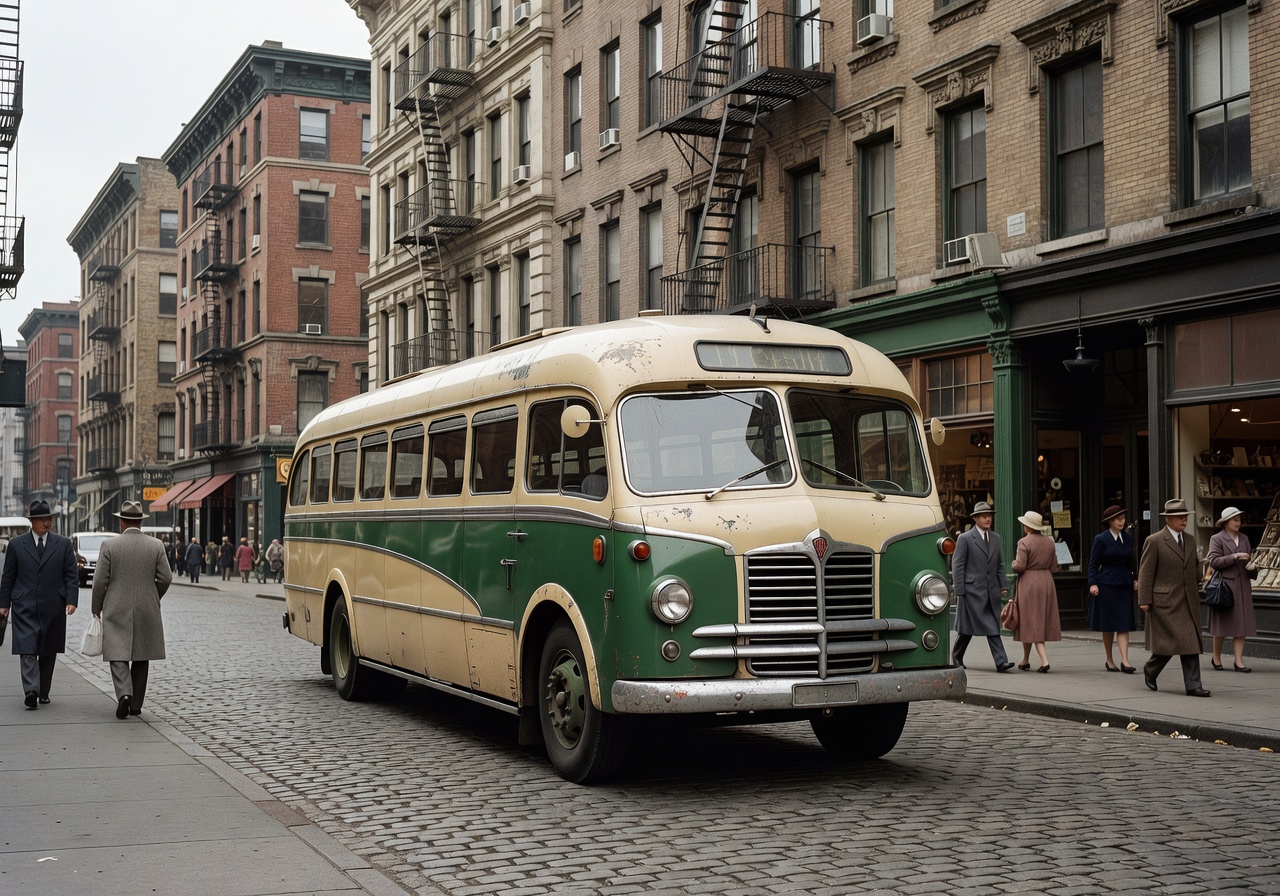 Vintage bus on city street
